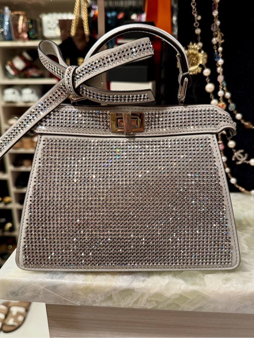Fendi Pettit Swavroski Top Handle Peekaboo SPECIAL EDITION BAG 2025